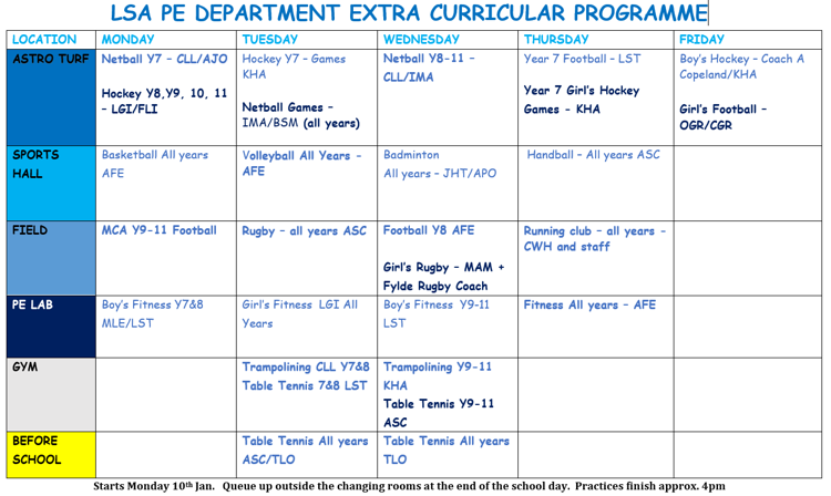 Image of PE Extra Curricular